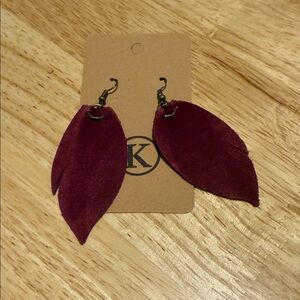 Chic Genuine Leather Burgundy Leaf Earrings